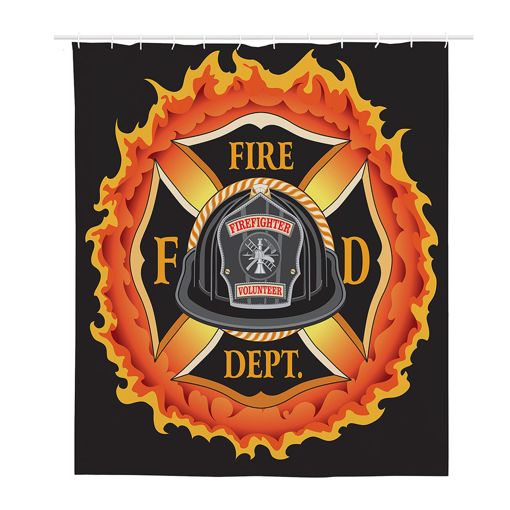 Flaming Firefighter Emblem Print Polyester Shower Curtain