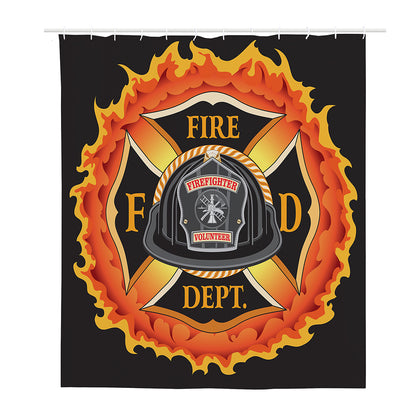 Flaming Firefighter Emblem Print Polyester Shower Curtain