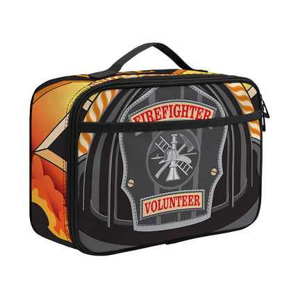 Flaming Firefighter Emblem Print Portable Lunch Bag