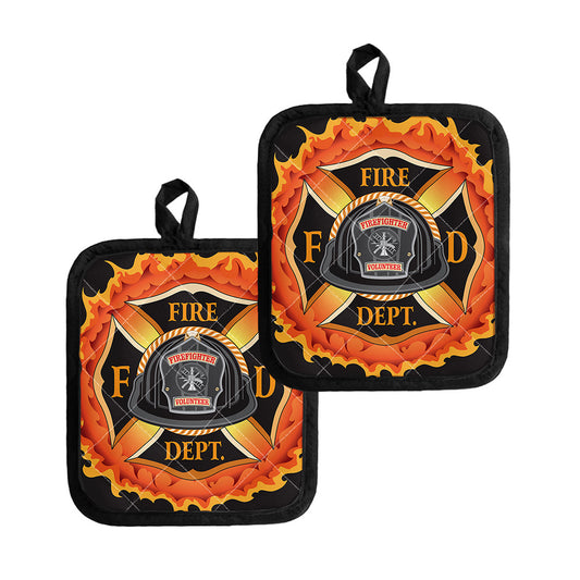 Flaming Firefighter Emblem Print Pot Holders
