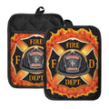 Flaming Firefighter Emblem Print Pot Holders With Pocket