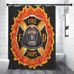 Flaming Firefighter Emblem Print Premium Shower Curtain