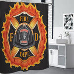 Flaming Firefighter Emblem Print Premium Shower Curtain