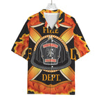 Flaming Firefighter Emblem Print Rayon Hawaiian Shirt