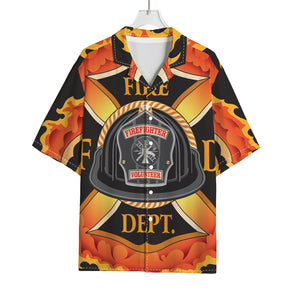 Flaming Firefighter Emblem Print Rayon Hawaiian Shirt