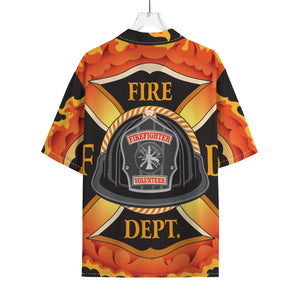 Flaming Firefighter Emblem Print Rayon Hawaiian Shirt