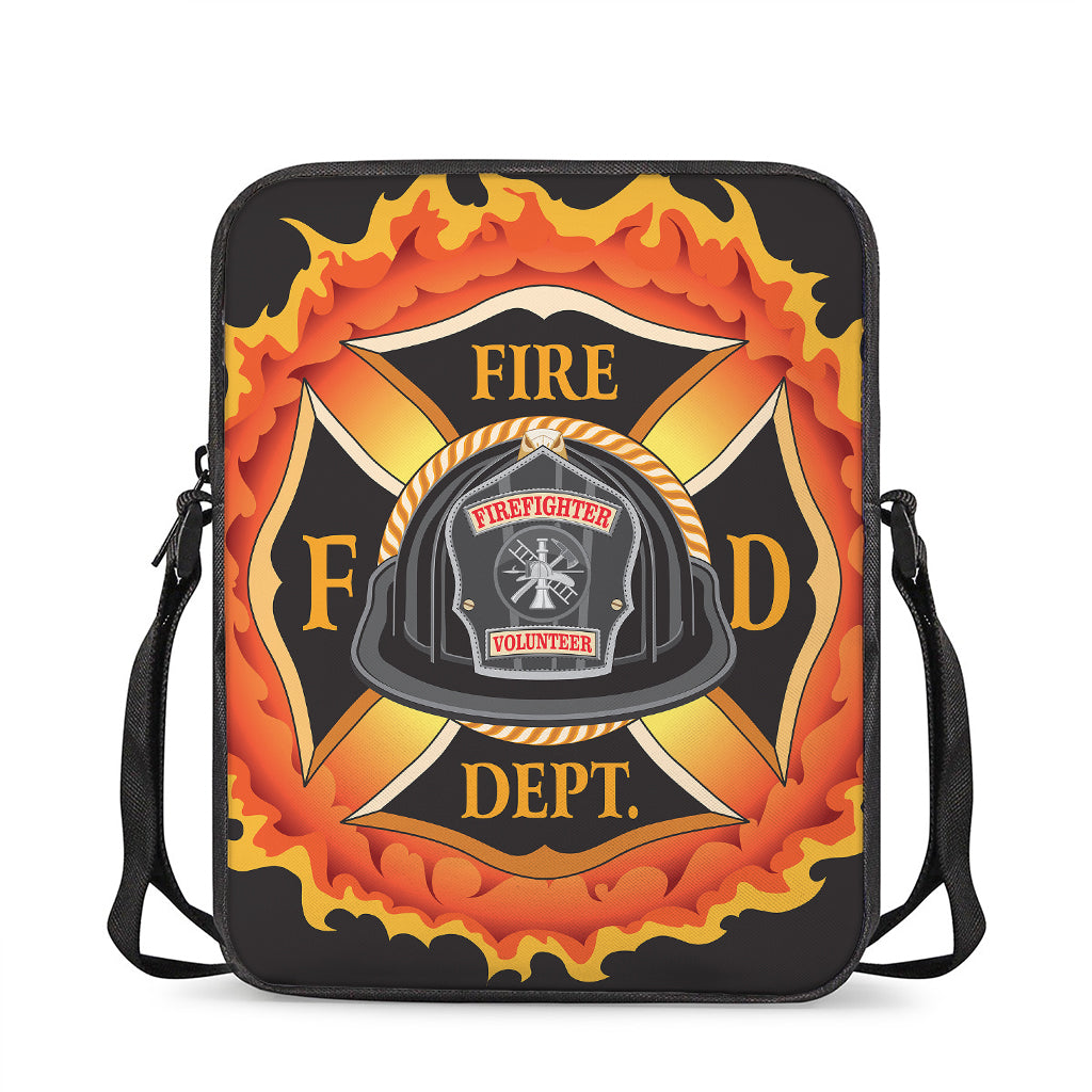 Flaming Firefighter Emblem Print Rectangular Crossbody Bag