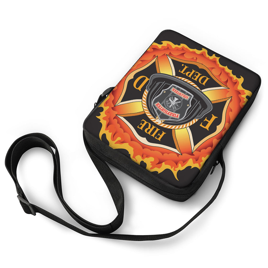 Flaming Firefighter Emblem Print Rectangular Crossbody Bag