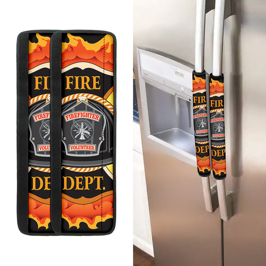 Flaming Firefighter Emblem Print Refrigerator Handle Covers
