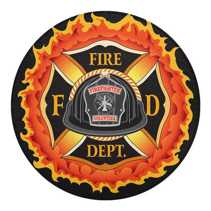 Flaming Firefighter Emblem Print Round Blanket