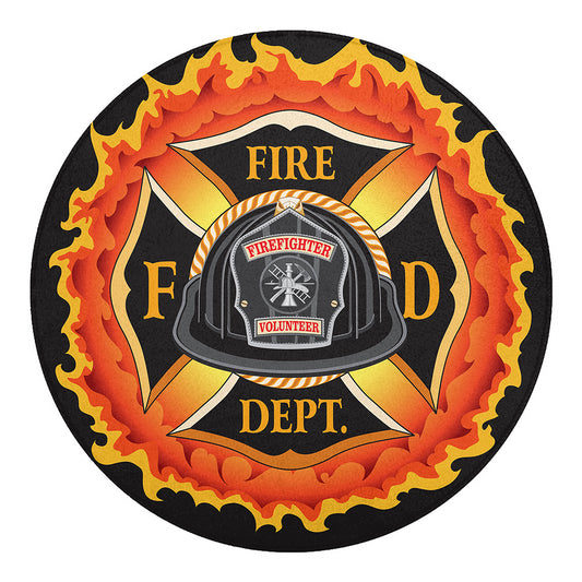 Flaming Firefighter Emblem Print Round Blanket