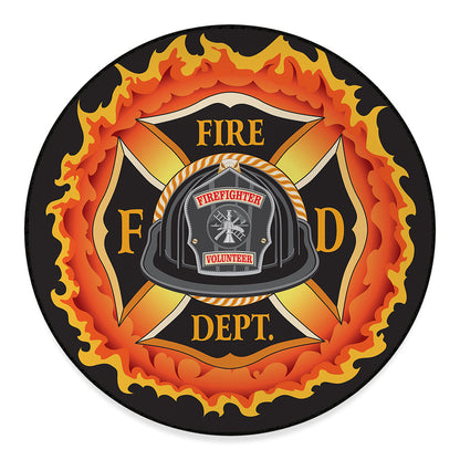 Flaming Firefighter Emblem Print Round Floor Mat