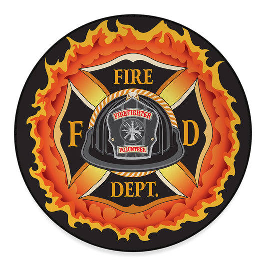 Flaming Firefighter Emblem Print Round Floor Mat