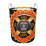 Flaming Firefighter Emblem Print Round Laundry Basket