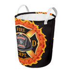 Flaming Firefighter Emblem Print Round Laundry Basket