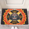Flaming Firefighter Emblem Print Rubber Doormat