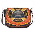 Flaming Firefighter Emblem Print Saddle Bag