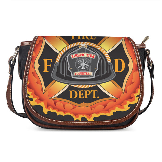 Flaming Firefighter Emblem Print Saddle Bag