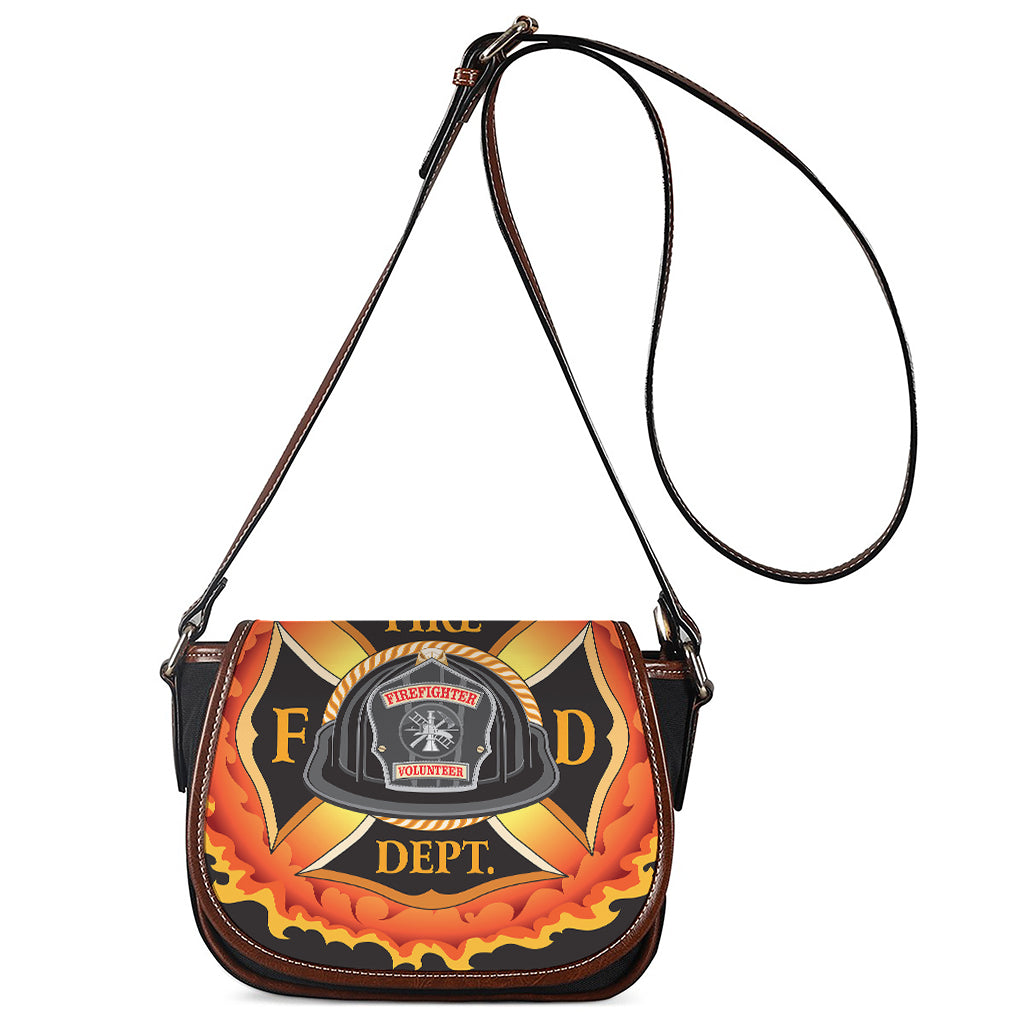 Flaming Firefighter Emblem Print Saddle Bag