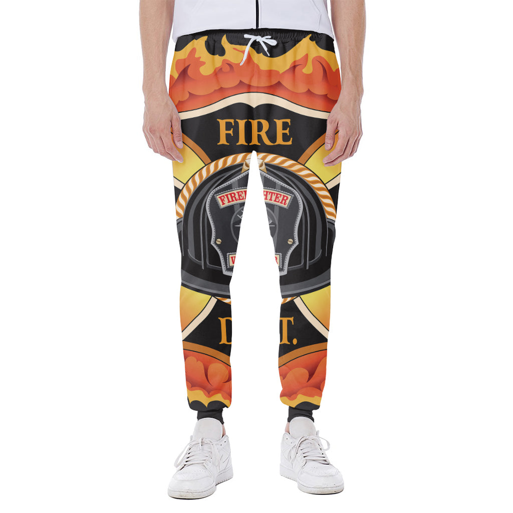 Flaming Firefighter Emblem Print Scuba Joggers
