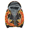 Flaming Firefighter Emblem Print Sherpa Lined Zip Up Hoodie