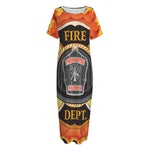 Flaming Firefighter Emblem Print Short Sleeve Long Nightdress