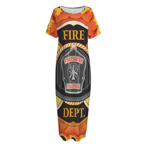 Flaming Firefighter Emblem Print Short Sleeve Long Nightdress