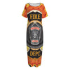 Flaming Firefighter Emblem Print Short Sleeve Long Nightdress