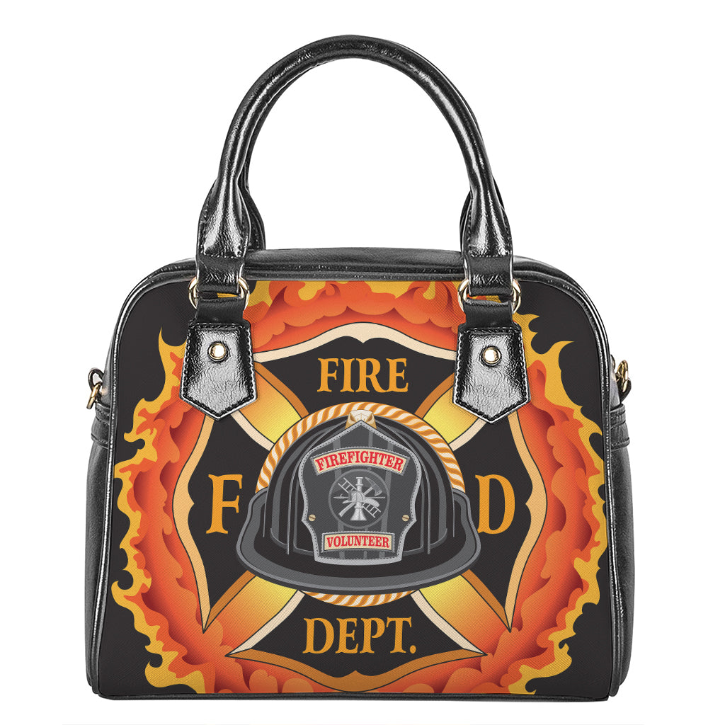Flaming Firefighter Emblem Print Shoulder Handbag