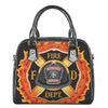 Flaming Firefighter Emblem Print Shoulder Handbag