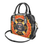 Flaming Firefighter Emblem Print Shoulder Handbag