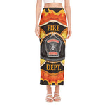 Flaming Firefighter Emblem Print Side Slit Maxi Skirt