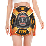 Flaming Firefighter Emblem Print Side Slit Mini Skirt