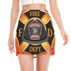 Flaming Firefighter Emblem Print Side Slit Mini Skirt