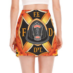 Flaming Firefighter Emblem Print Side Slit Mini Skirt