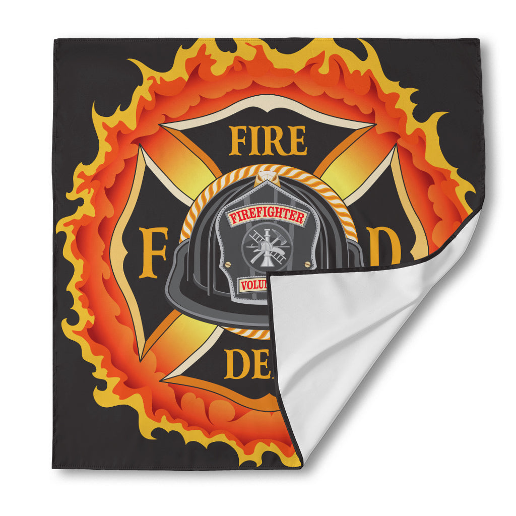 Flaming Firefighter Emblem Print Silk Bandana