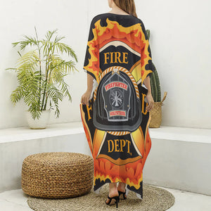 Flaming Firefighter Emblem Print Silk V-Neck Kaftan Dress