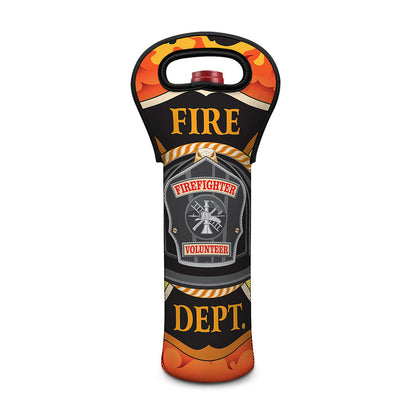 Flaming Firefighter Emblem Print Single Neoprene Wine Tote