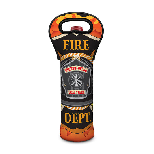 Flaming Firefighter Emblem Print Single Neoprene Wine Tote