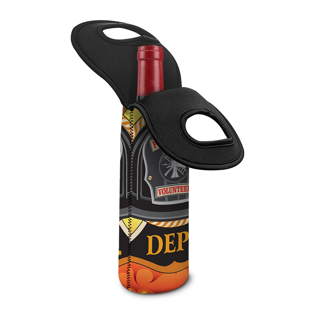 Flaming Firefighter Emblem Print Single Neoprene Wine Tote