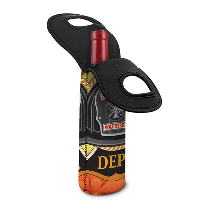 Flaming Firefighter Emblem Print Single Neoprene Wine Tote