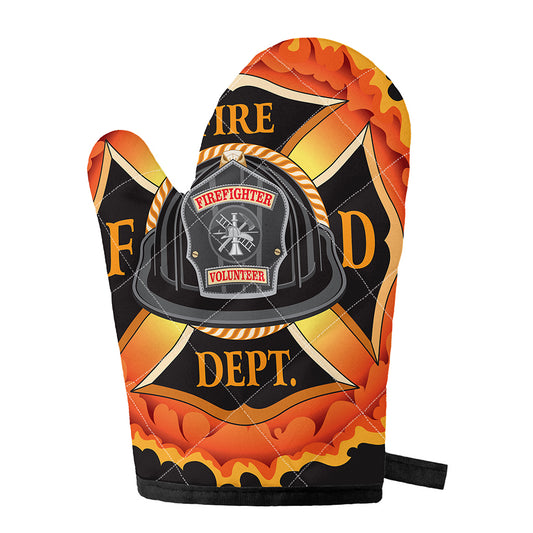 Flaming Firefighter Emblem Print Single Oven Mitt