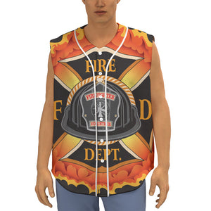 Flaming Firefighter Emblem Print Sleeveless Baseball Jersey