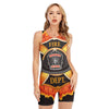 Flaming Firefighter Emblem Print Sleeveless One Piece Swimsuit