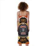 Flaming Firefighter Emblem Print Slim Fit Midi Cami Dress