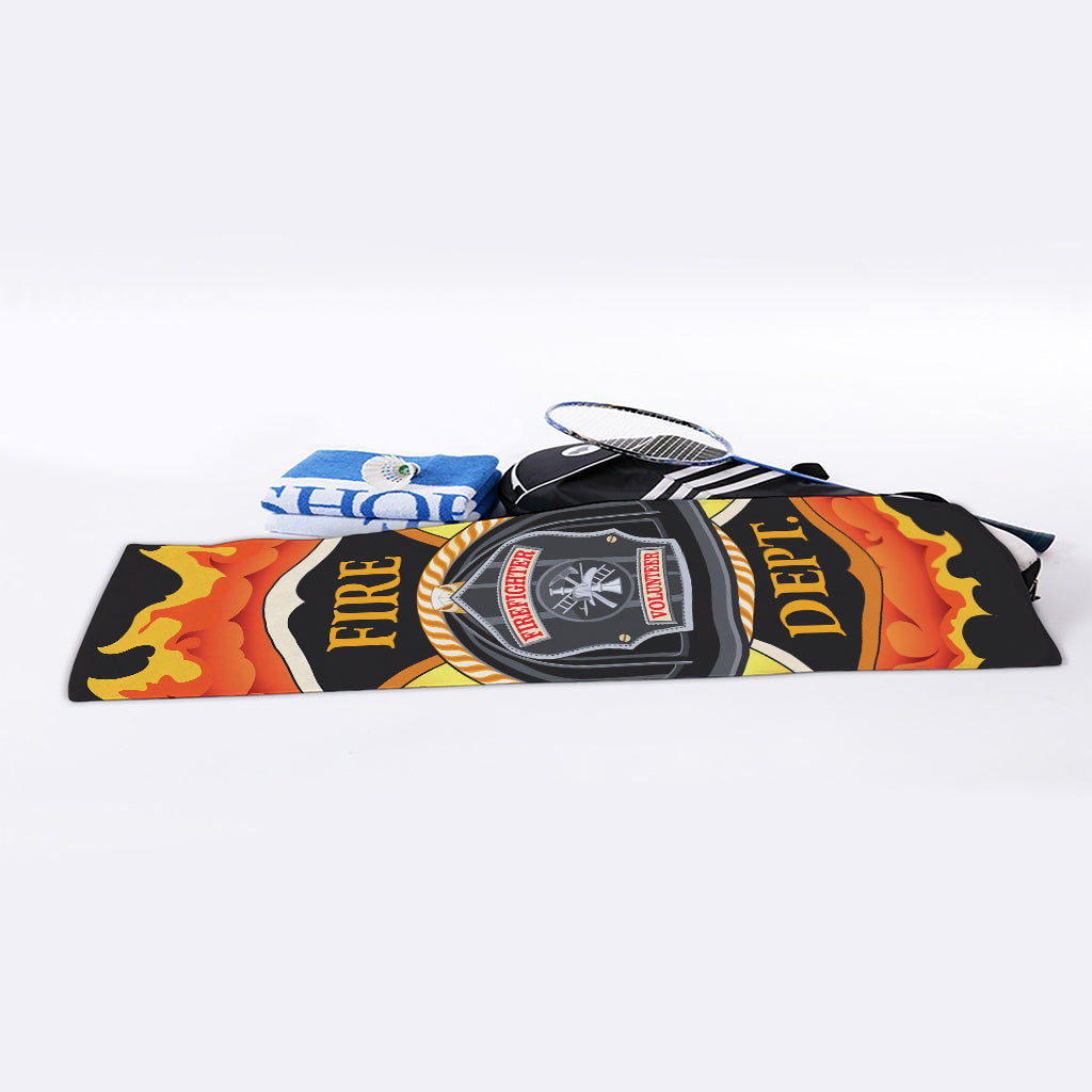 Flaming Firefighter Emblem Print Sports Towel
