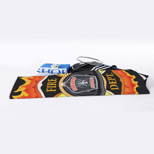Flaming Firefighter Emblem Print Sports Towel
