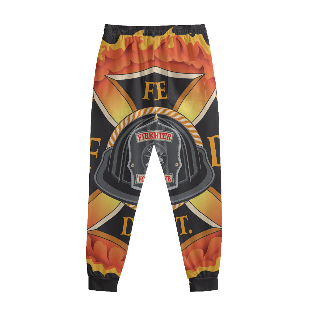 Flaming Firefighter Emblem Print Sweatpants