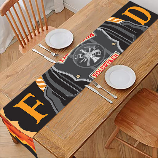 Flaming Firefighter Emblem Print Table Runner