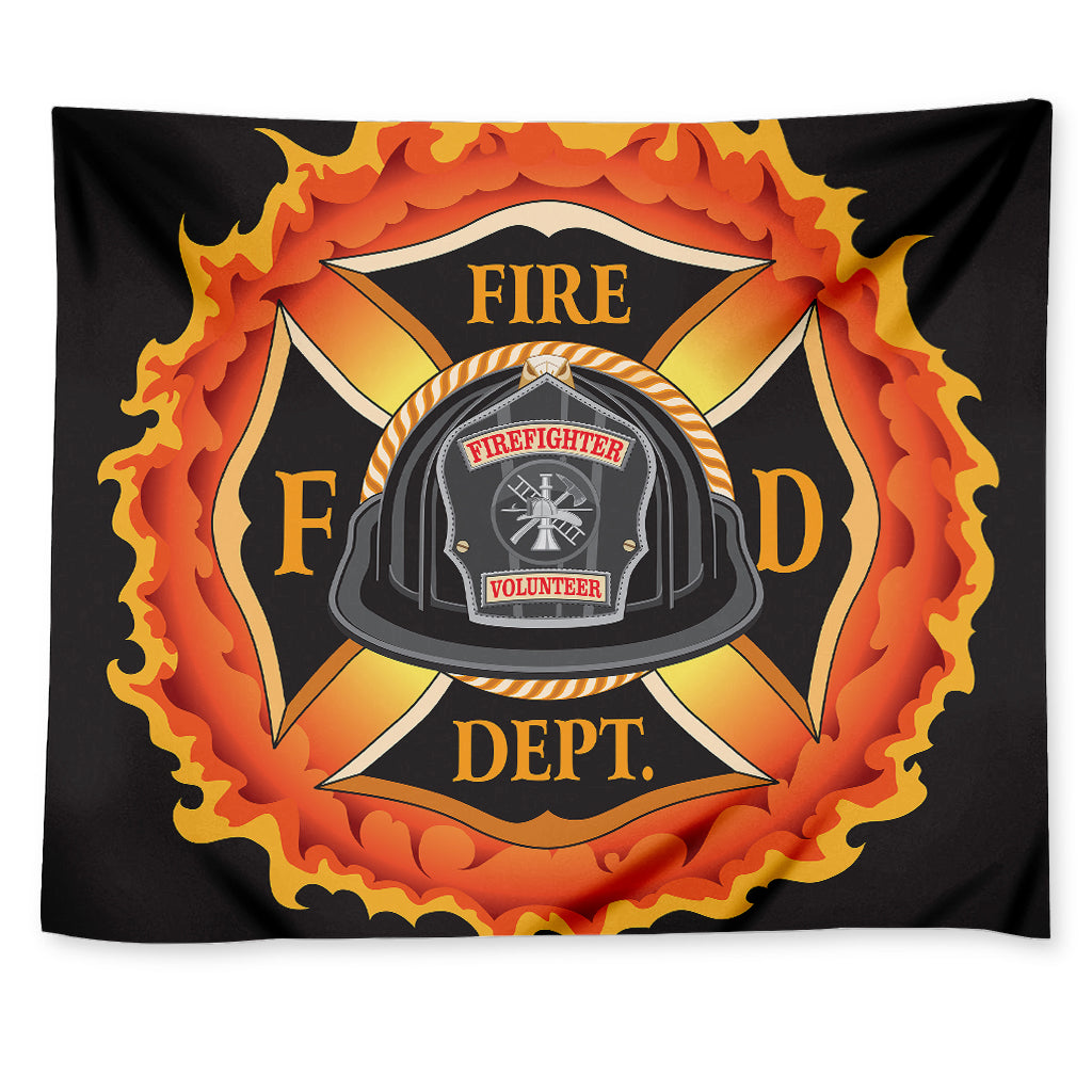 Flaming Firefighter Emblem Print Tapestry
